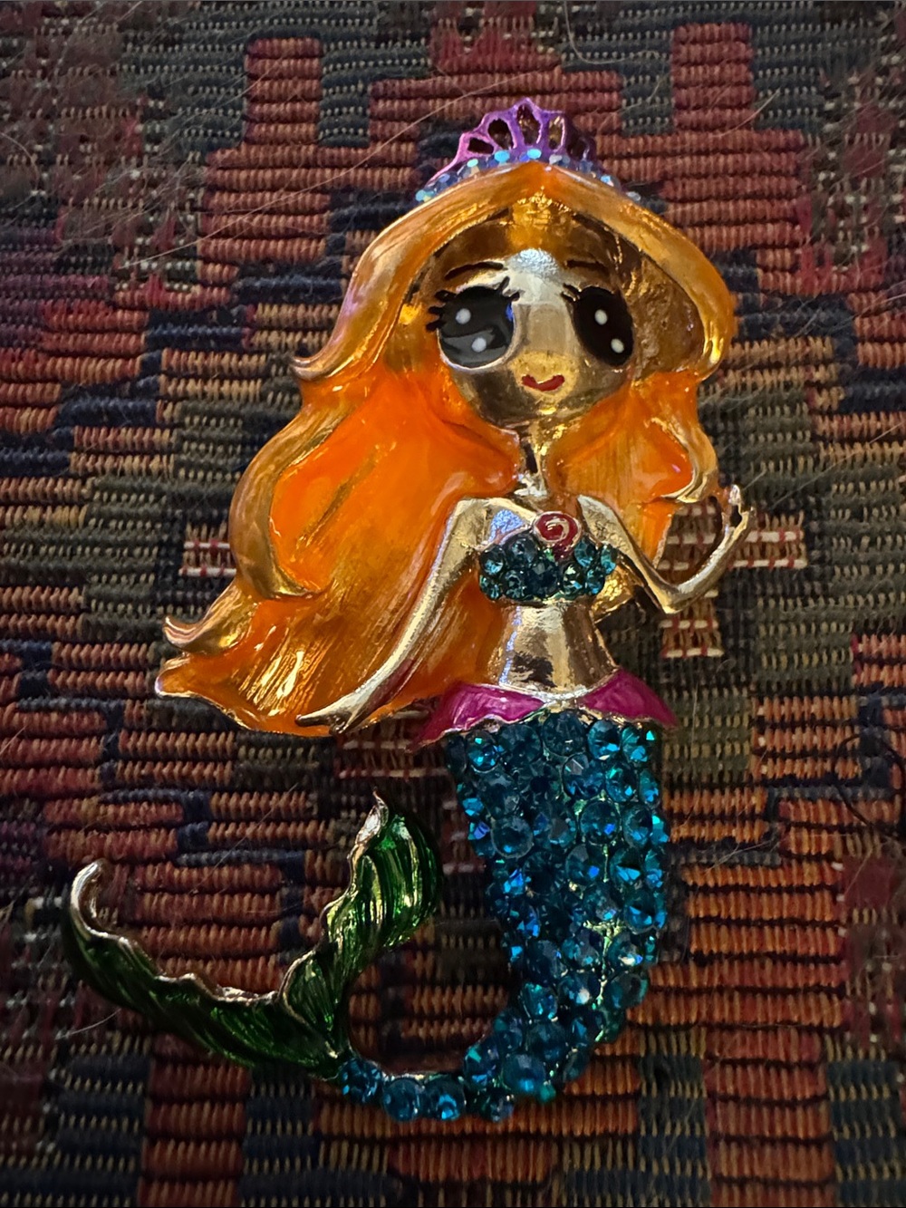 NWOT Mermaid Fish Ornament Brooch in Orange and Teal - Brand